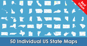 50 Individual US State Maps